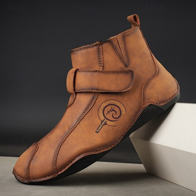  Bottines rétro faites main pour hommes avec fermeture velcro – bottes de marche décontractées et artistiques pour hommes créatifs et tenues urbaines de tous les jours