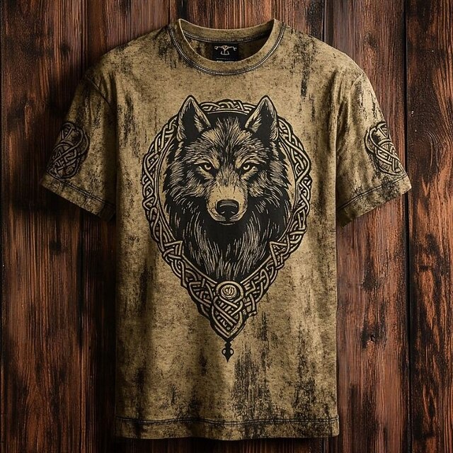 Men's Tee Short Sleeve Shirt Tee Top Short Sleeve Crew Neck Summer Fall Graphic Fashion Designer Retro Vintage Print Vacation Street Going out Dark Brown Brown Coffee Top Tee for Men4