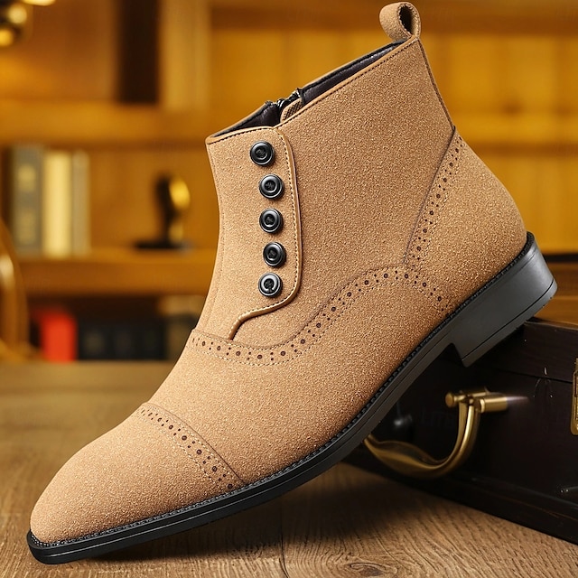  Men's Beige Lace-Up Ankle Boots with Round Toe and Classic Stitching, Vintage Business-Casual Footwear for Office, Urban Walking and Smart Daily Outfits