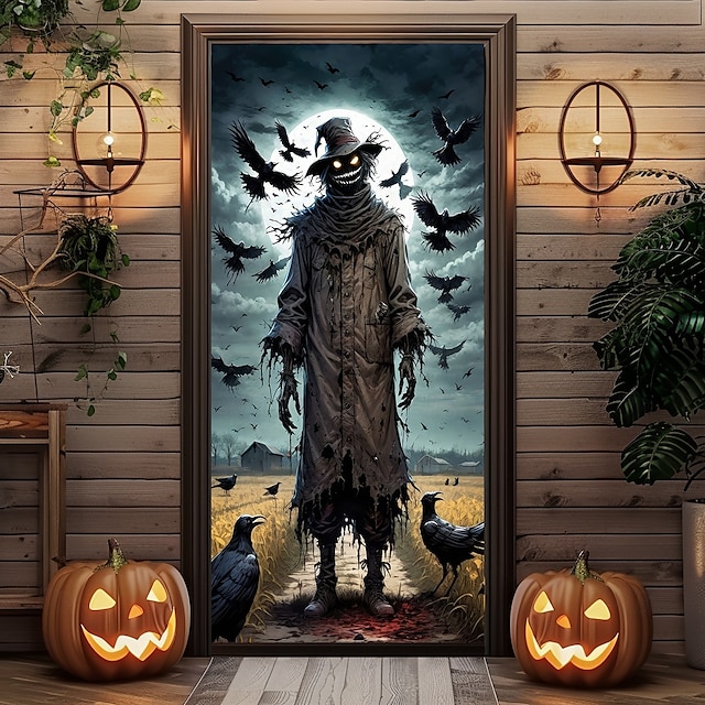  כיסויי דלת Halloween דלעת מפחידה טפסטי דלת וילון דלת קישוט רקע דגל דלת לדלת הקדמית בית חווה מסיבת חג קישוטים פנימיים חיצוניים