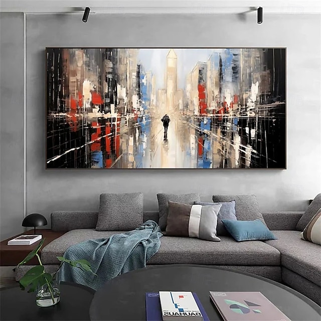  dipinto a olio di città fatto a mano, dipinto a olio dipinto a mano, arte murale, dipinto a olio dipinto a mano, maestoso dipinto a olio di Bridger su tela, tela arrotolata originale senza cornice non