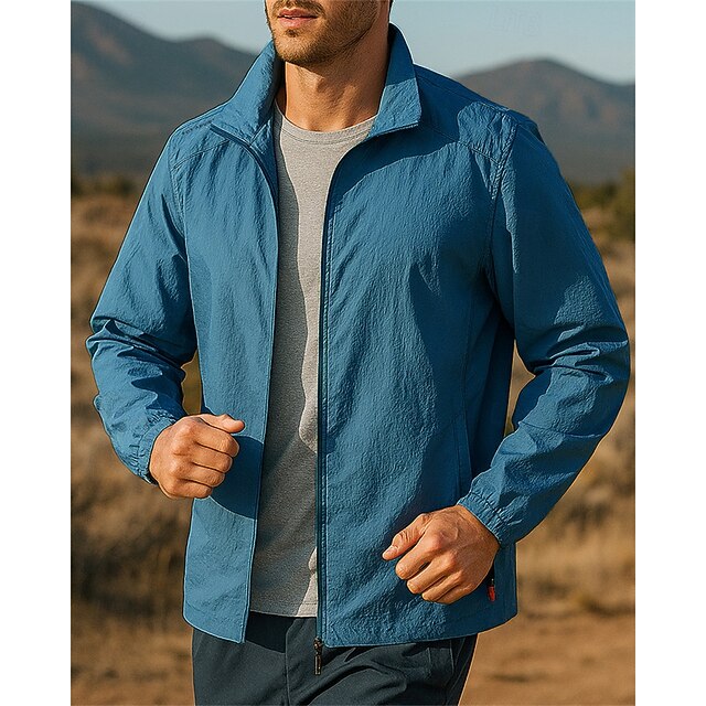  Homens Jaqueta de Corrida Jaqueta Outdoor Bolsos Zip Completo Manga Longa Casacos Atlético Outono Cor Sólida UPF 50 Proteção Solar Leve Elasticidade Alta Pesca Equitação Corrida Roupa de esporte