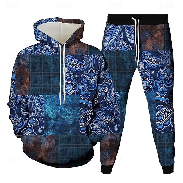  Per uomo Grafico 2 pezzi Set di felpe 3D Tuta Felpa con Cappuccio Manica Lunga Pantaloni lunghi Con Cappuccio Casual Quotidiano Athleisure Stampa 3D Primavera Autunno Inverno Rosso arancione Rosso