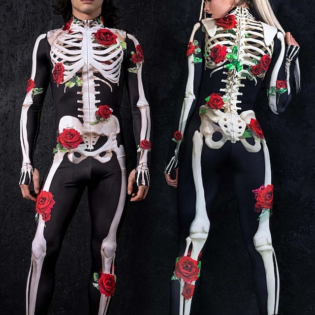  Lebka, kostra, cukrová lebka, body, halloween, skupinové kostýmy pro páry, celotělový kombinéza, strašidelný kostým pro pány, ženy, chlapce, děti, dospělé, představení, párty, klub, halloween,
