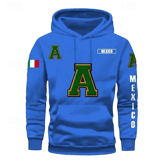  Homme Sweat à capuche Noir Rose Claire Rouge Bleu Vert À capuche Drapeau Lettre Avec Poches Cordon de serrage Poche Avant Sport & Loisir Quotidien Fête Polyester Streetwear Art graphique Occasionnel