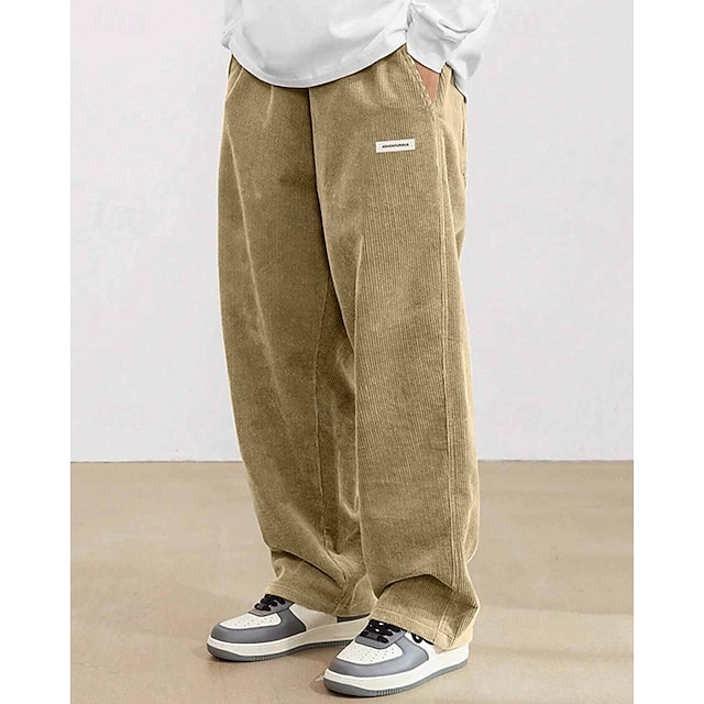  Homens Calças de Veludo Calças Calça casual Bolsos Cintura elástica Com Cordão Tecido Conforto Esportes Diário Moda Casual Preto Branco Micro-Elástica