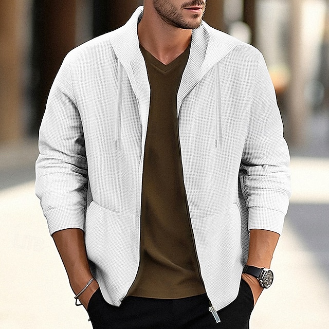  Per uomo Giacca a nido d'ape Giacca Casual Giacca con Cappuccio Vacanza Quotidiano Traspirante Tasca Primavera Autunno Semplice Moda Classico Con Cappuccio Regolare Nero Bianco Blu Cachi Grigio Giacca