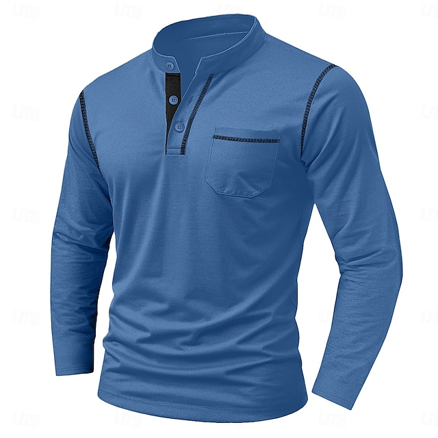  Per uomo Maglia Henley Maglietta Manica Lunga Tinta unica Semplice Tinta unita Moda Designer Casual Tasca Bottoni Henley All'aperto Casuale Quotidiano Estate Autunno Inverno Grigio scuro Nero Bianco