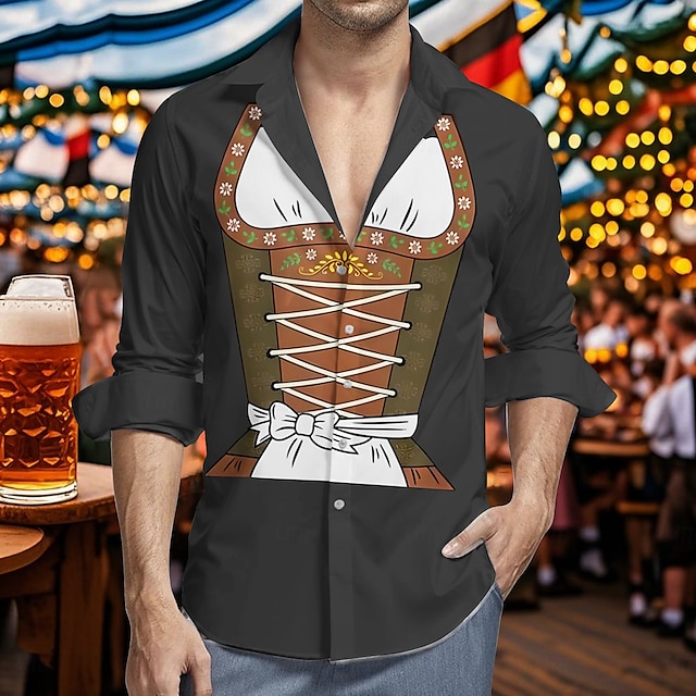  Oktoberfest Cerveja Estampa Dirndl Camisas do Havaí Camisa Aloha Bávaro Munique Alemão Arte Gráfica Para Homens Adulto Carnaval Cerveja Oktoberfest Impressão 3D Férias Festa