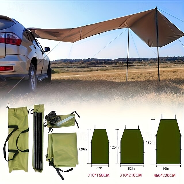  um conjunto de tendas de acampamento ao ar livre com guarda-sóis laterais adequados para SUVs disponíveis em quatro cores com função de proteção UV, perfeitos como presentes de Natal