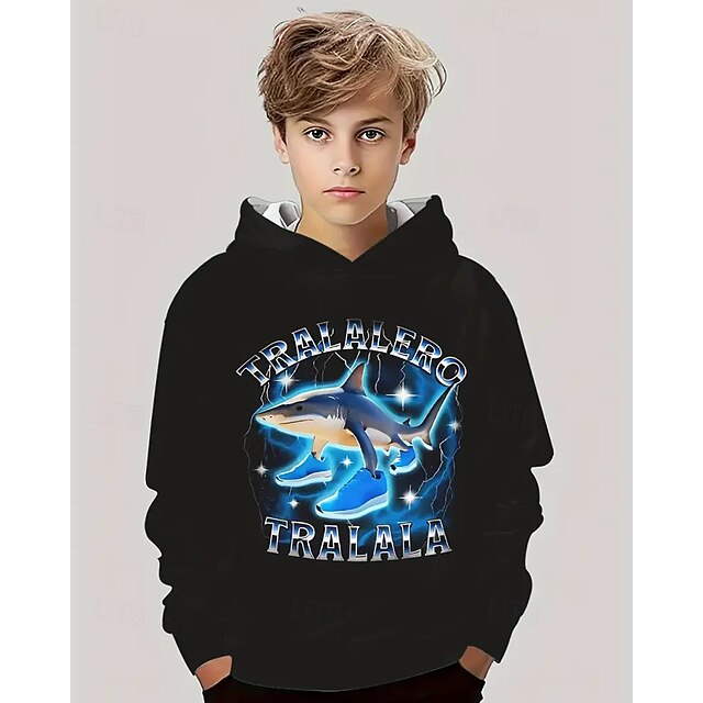  Pojkars casual hoodie med tung tung tung saur roligt abstrakt tryck långärmad vår höst mode streetwear barn 4-12 år huva utomhus casual daglig normal passform