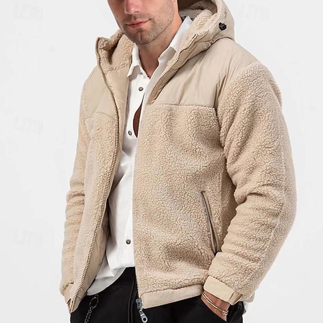  Per uomo Felpa con cappuccio Felpa con cappuccio a zip intera Felpa con cappuccio e zip corta Felpa con cappuccio in pile Nero Blu marino Beige Grigio Con Cappuccio Semplice Patchwork Cerniera Tasca