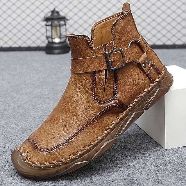  Herr retro läderstövlar med spänne, bekväma loafers för vardagliga utflykter, bilkörning och höstmode