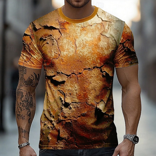  Herren Optische Täuschung 3D T Shirt Kurzarm T-Shirt 3D-Druck Rundhalsausschnitt Hemd Übertrieben Retro Vintage Vintage-Retro Party Straße Lässig Gelb Braun Grün Sommer Frühling Ganzjahres Bekleidung