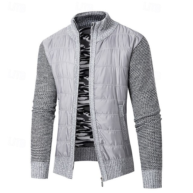  Herren Strickjacke Kurzer Pullover Reißverschluss-Pullover Strickpullover Gerippt Stricken Normale Oberteile Patchwork Tasche Einfach Stehkragen Mode Klassisch Urlaub Alltagskleidung Bekleidung
