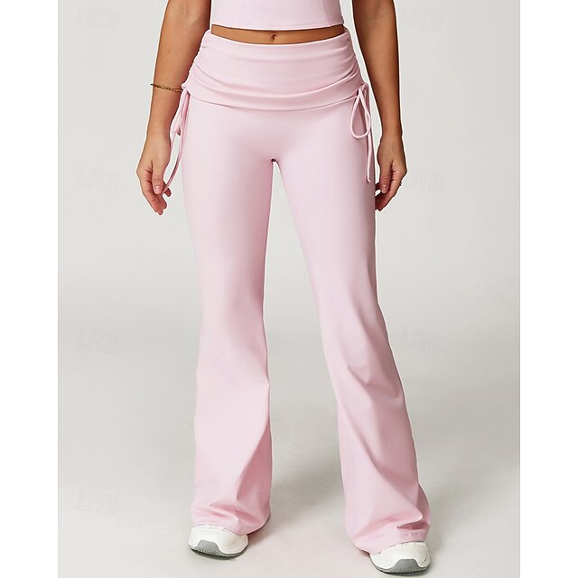  Dam Löparbyxor flare leggings Brett skaft Snörning Hög midja Underdelar Fritids- Gym Träningspass Magkontroll Träna Träning Löpning Normal Sportkläder Sportkläder Solid färg Svart Gul Rodnande Rosa