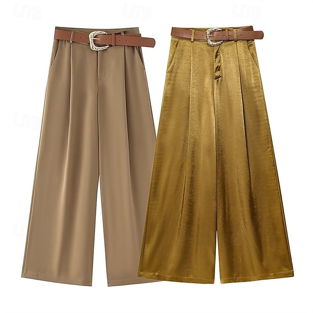  Dam Brett skaft Byxor Palazzo byxor Mode Streetwear Fullängd Hög midja Slät Mateial som andas Bekväm Gata Dagliga kläder Utekväll Gul Kaki Vår Höst Normal
