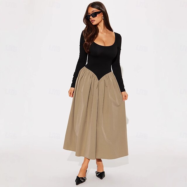  Dámské Maxi šaty Šaty bez zad Elegantní Večírek Narozeniny Dovolená Párty Denní Běžný Pevná barva Dlouhý rukáv Do U Khaki Léto Jaro Podzim