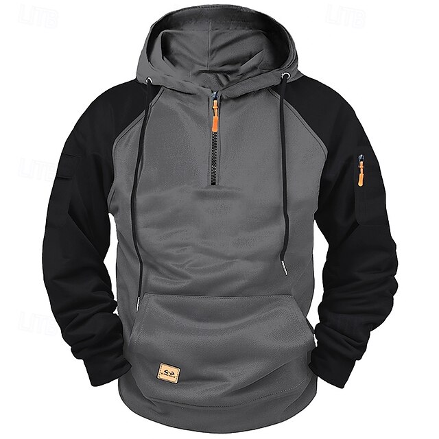  Homme Sweat à capuche Sweat à capuche quart zippé Rouge & noir Noir Rouge Bleu Gris Clair À capuche Uni Patchwork Bloc de Couleur Sport & Loisir Occasionnel Quotidien Streetwear Frais Vêtements de