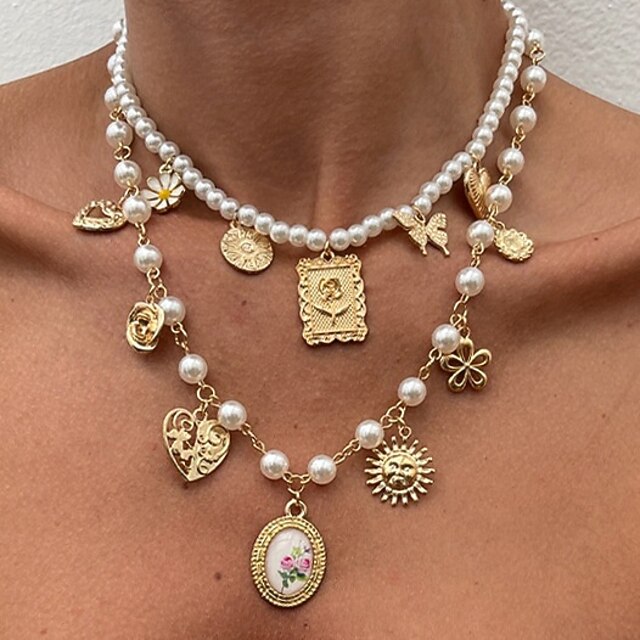  Anhänger Halskette Perle Damen Quaste Modern Lolita Doppellagig Sonne Herz Hochzeit Tropfen Modische Halsketten Für Hochzeit Party Täglich