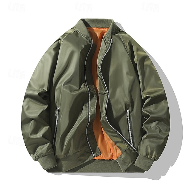  Miesten Kevyt takki Bombertakki Rento takki Loma Päivittäin Tasku Kevät Syksy Tavallinen Muoti Klassinen Stand-kaula-aukko Normaali Musta Armeijan vihreä Jackets