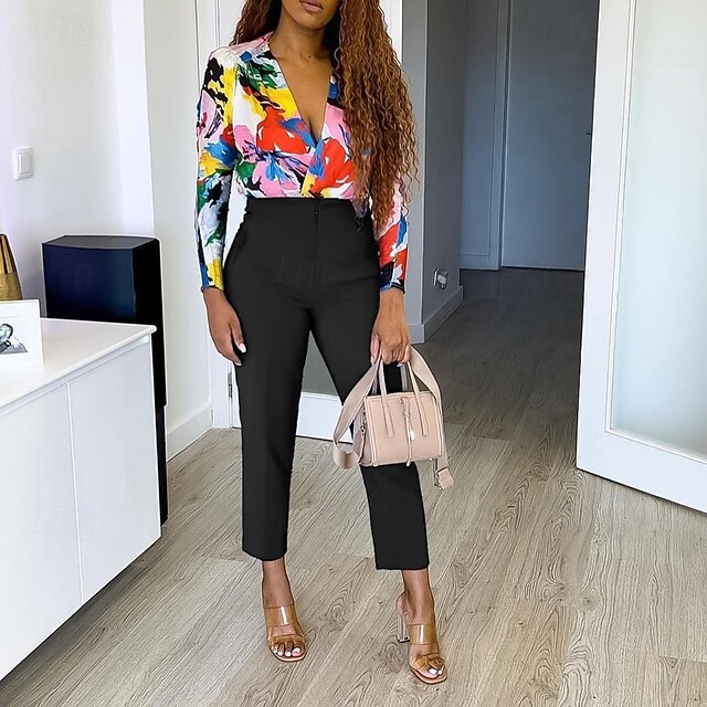 Femmes Dress Pants works Mode Streetwear Longueur complète Naturel Uni Taille Élastique Confortable Formel Travail Noir Blanche Jaune Rouge Automne Coupe régulière