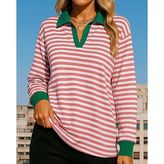  Mujer Sudadera tipo jersey Tops casuales Manga Larga Camiseta Ropa Deportiva Escote en Pico Protección Solar Resistente al Viento Al Aire Libre Ropa de deporte Ropa de Deporte Rayas Rosa oscuro Negro