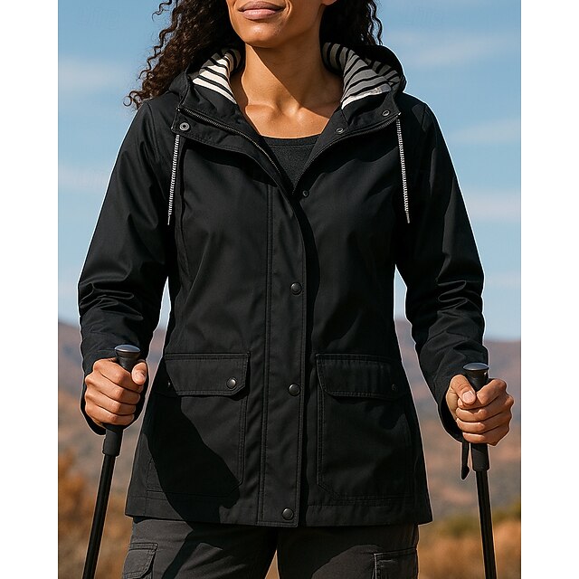 Women's Hiking Jacket rain coat Outdoor Waterproof Hiking Outfits Hiking Clothes Winter Autumn / Fall Top Hunting Camping / Hiking / Caving Traveling Solid Color Black4