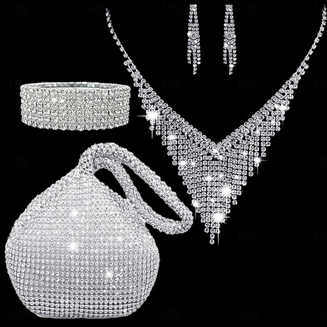  Ensembles de bijoux de mariée 1 ensemble en alliage de strass 1 bracelet boucles d'oreilles collier ensemble de bijoux tendance artistique élégant pour femme pour anniversaire fête tenue de soirée