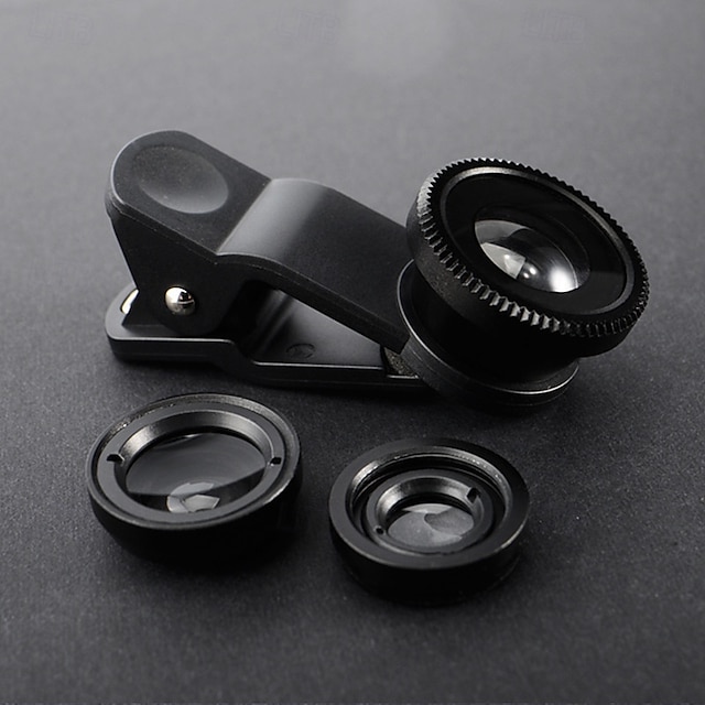  Obiettivo grandangolare fisheye 3 in 1 per fotocamera micro per iPhone, Xiaomi e Redmi, obiettivo fisheye zoom 3 in 1 per smartphone con clip per telefono