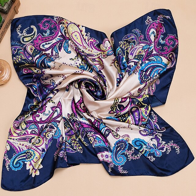  Foulard Carré Femmes Rue Quotidien Date Vin Bleu Écharpe Imprimé Fleur