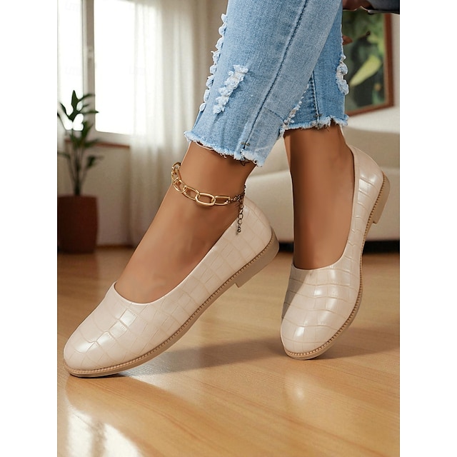 Chaussures plates en similicuir marron à motif crocodile pour femmes - Mocassins confortables à bout rond pour les tenues décontractées, le bureau et les déplacements quotidiens