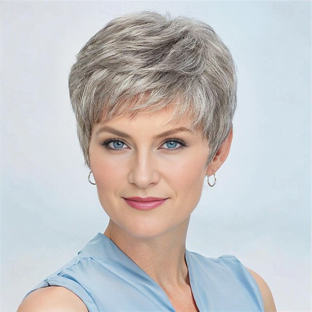 Synthetic Wig Curly With Bangs Machine Made Wig Short A1 Synthetic Hair Women's Soft Fashion Easy to Carry Silver Gray3