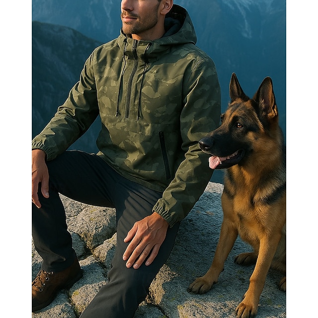  Per uomo Felpa con cappuccio impermeabile Felpa con cappuccio militare Manica Lunga Con Cappuccio Top Esterno Impermeabile Antivento Inverno Poliestere Mimetico Verde militare Viaggio Corsa