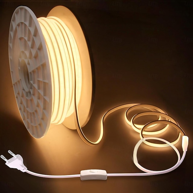  AC 220V COB LED Strip Lights Outdoor Waterproof IP65 White Super Bright 10W/M CRI 80 LED Rope Light With switch plug