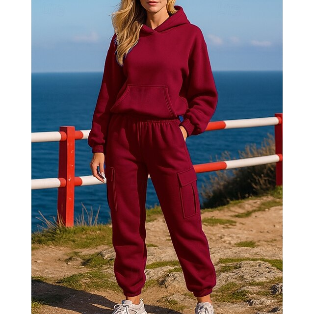  Damen Trainingsanzug Jogginghose Athleisure Herbst Langarm Fitnessstudio Training Laufen Sportbekleidung Sportkleidung Einfarbig Schwarz Weiß Rot