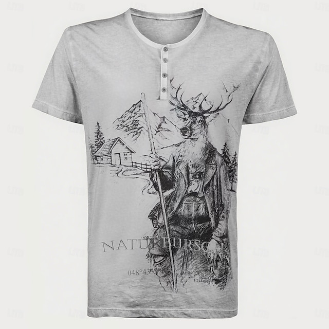  Oktoberfest Veado Combinação de camisetas Lederhosen Camisa Henley Bávaro Munique Alemão Arte Gráfica Para Homens Adulto Carnaval Cerveja Oktoberfest Impressão 3D Festa
