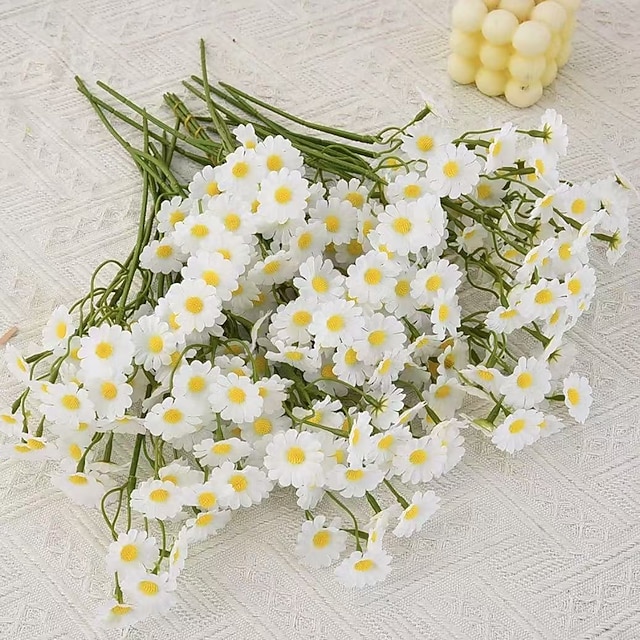  26-Pack Artificial Chamomile Flowers, Realistic White Faux Wedding Bouquets, INS Style Floral Decor for Home, Office, Outdoor Garden, Wedding Arrangements, Wall and Fence Hanging, Arch Decorations, and Photography Props