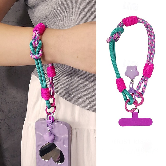  Nueva cuerda corta para colgar el teléfono móvil con estampado de muñeca, bonita cuerda tejida corta de doble uso, resistente para viajes al aire libre para hombres y mujeres.