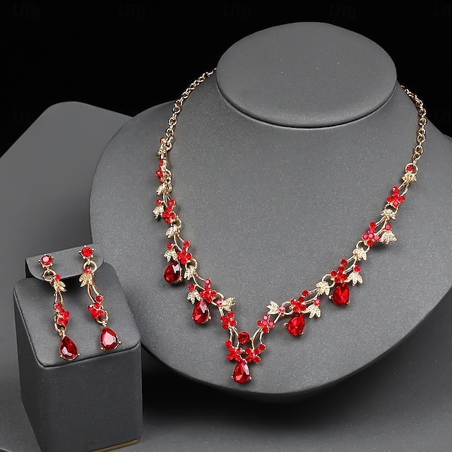  Seturi de bijuterii de mireasă 2 Diamante Artificiale 1 Colier Cercei Pentru femei Epocă Lux Clasic Încântător Clasic Iubire Prețios Diamant picătură de apă Set de bijuterii Pentru Nuntă Petrecere