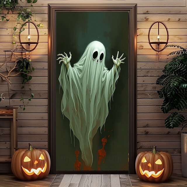  Halloween Dør Covers Spøgelse Dør Tapestry Dør Gardin Dekoration Baggrund Dør Banner til Forhenget Landhus Ferie Fest Indendørs Udendørs Dekorationsforsyninger
