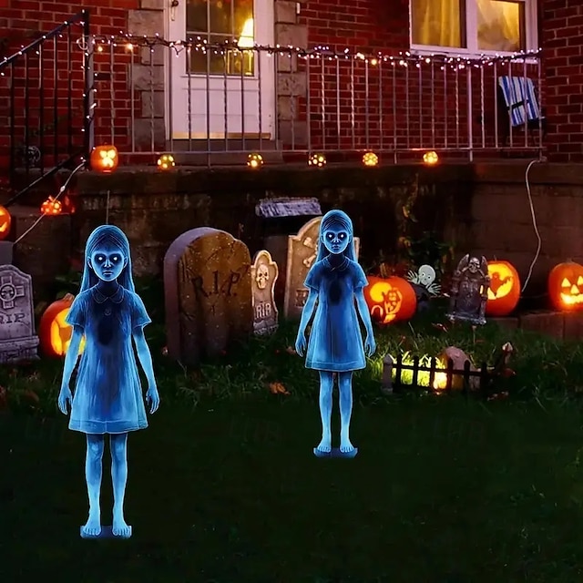  2pcs of Halloween Metal Yard Signs Double Ghost Garden Stakes Perfect for Horror Zombie And Vampire Themes Outdoor Yard Patio Garden Decor