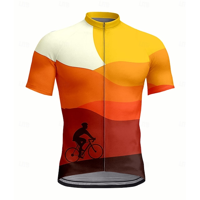 Homme Maillot et Collant Avec Bretelles Velo Cyclisme Maillot et Collant Velo Cyclisme Maillot de cyclisme Manche Courte Cyclisme Maillot Top avec 3 poches arrière Résistant aux UV Séchage Rapide