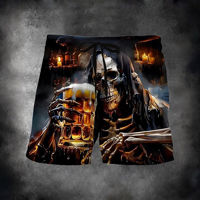Men's Skull Oktoberfest Beer Halloween Costumes Swim Trunks Swim Shorts Board Shorts Mid Waist Dark Punk Gothic Style Holiday Streetwear Side Pockets Mesh Lining Elastic Drawstring Waist Designer4