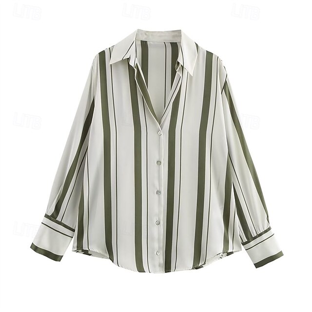 Women's Shirt Striped Daily Stylish Basic Long Sleeve Shirt Collar Regular Tops Work Daily Holiday Buttons Pink Blue Green Spring Fall4