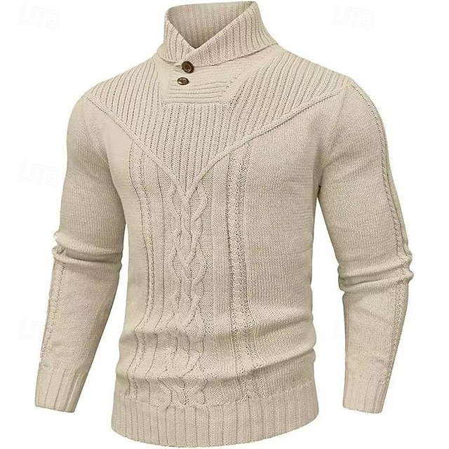  Voor heren Trui Gebreide trui Geribd breien Normale tops Gebreid Effen Opstaande boord Modieus Basic Vakantie Alledaagse kleding Kleding Herfst Winter Wijn Zwart S M L