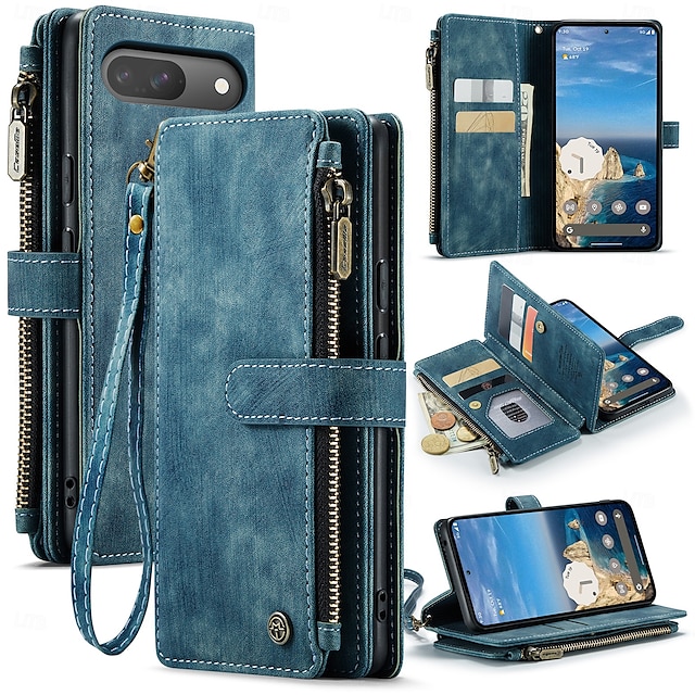  telefon Carcasă Pro Google Pixel 8 Pro Pixel 9 Pixel 9a Pouzdro na peněženku Zip s Lanyardem Stojánek TPU PU kůže