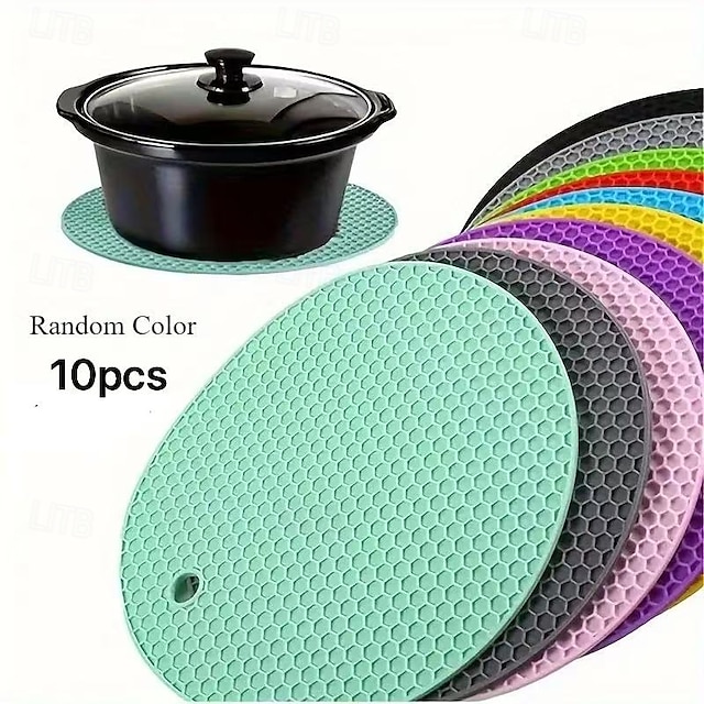  10 tappetini rotondi multifunzionali in silicone resistenti al calore, sottobicchieri e sottopentola antiscivolo, protezioni per tavolo per cucina, sala da pranzo, picnic, colori casuali
