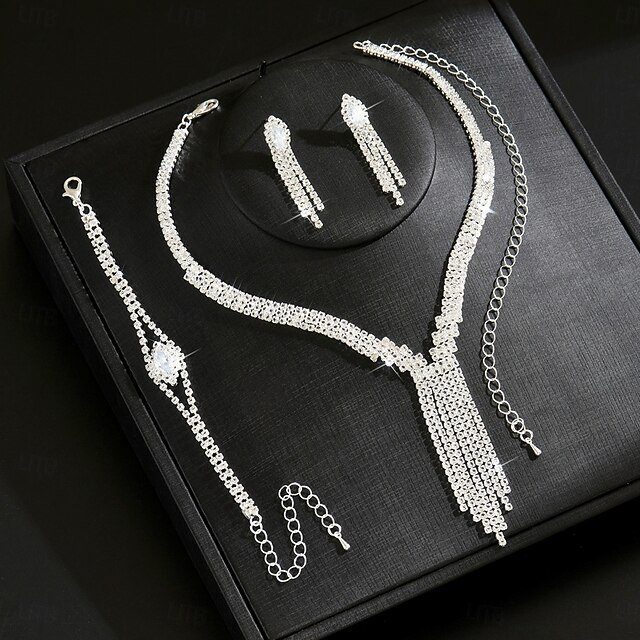  Brautschmuck-Sets 3 Imitationsdiamant 1 Halskette 1 Armband Ohrringe Damen Elegant Süß Lieblich Quastenfransen Liebe Kostbar Tropfen Schmuck-Set Für Hochzeit Party-Abendmode Geschenk