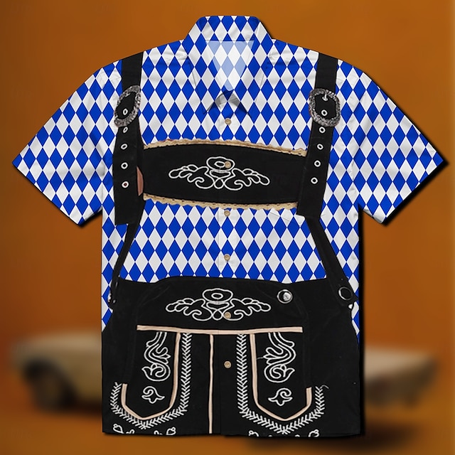  Oktoberfest Estampa Lederhosen Camisas do Havaí Camisa Aloha Bávaro Munique Alemão Arte Gráfica Para Homens Adulto Carnaval Cerveja Oktoberfest Impressão 3D Férias Festa